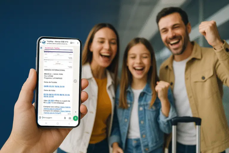 Família comemorando promoção de voo com TripWay